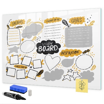 Decoratief glazen wandbord beschrijfbaar en magnetisch Een visionboard om je dromen waar te maken.
