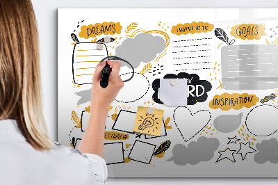 Decoratief glazen wandbord beschrijfbaar en magnetisch Een visionboard om je dromen waar te maken.