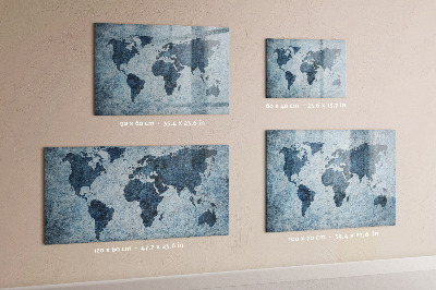 Decoratief glazen wandbord beschrijfbaar en magnetisch Een wereldkaart met persoonlijke herinneringen.