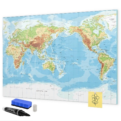 Memobord van glas met print inclusief neodymium magneten Wereldkaart met foto's en accessoires
