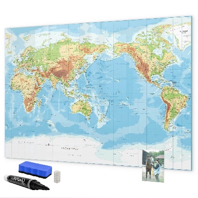 Memobord van glas met print inclusief neodymium magneten Wereldkaart met foto's en accessoires