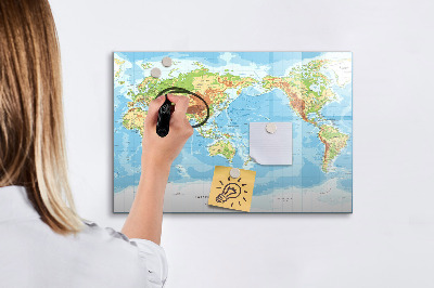 Memobord van glas met print inclusief neodymium magneten Wereldkaart met foto's en accessoires