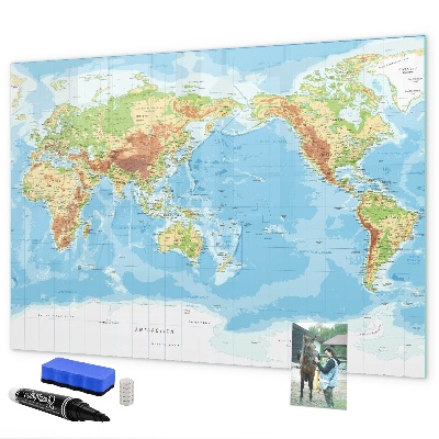 Memobord van glas met print inclusief neodymium magneten Wereldkaart met foto's en accessoires