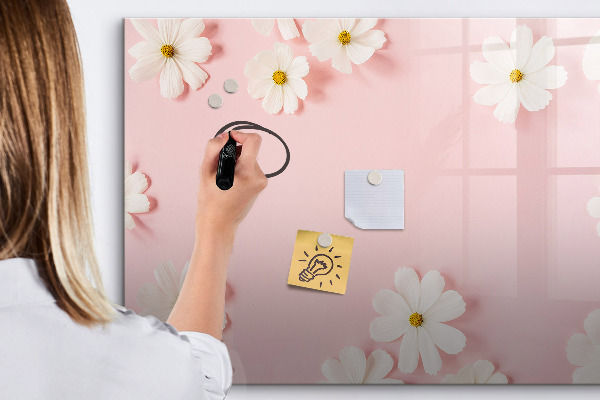 Memobord van glas met print inclusief neodymium magneten Bloemenmotief voor fotopresentatie