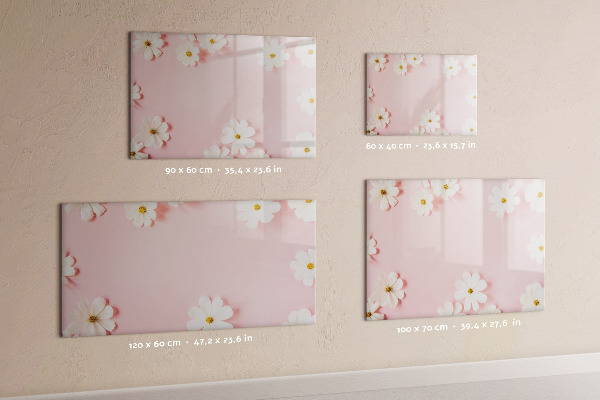 Memobord van glas met print inclusief neodymium magneten Bloemenmotief voor fotopresentatie