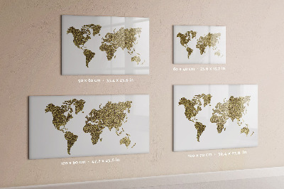 Decoratief glazen wandbord beschrijfbaar en magnetisch Wereldkaart met fotolocaties