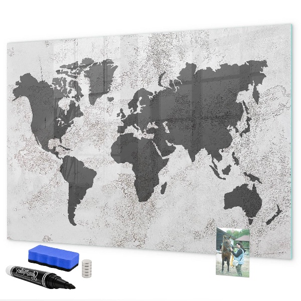 Memobord van glas met print inclusief neodymium magneten Een wereldkaart met herinneringen en aantekeningen.