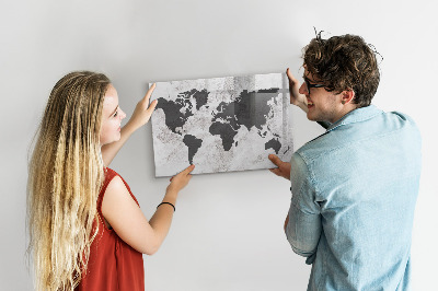 Memobord van glas met print inclusief neodymium magneten Een wereldkaart met herinneringen en aantekeningen.
