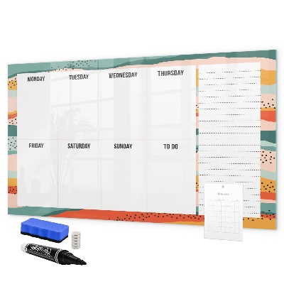 Decoratief glazen wandbord beschrijfbaar en magnetisch Weekplanner met ruimte voor foto's