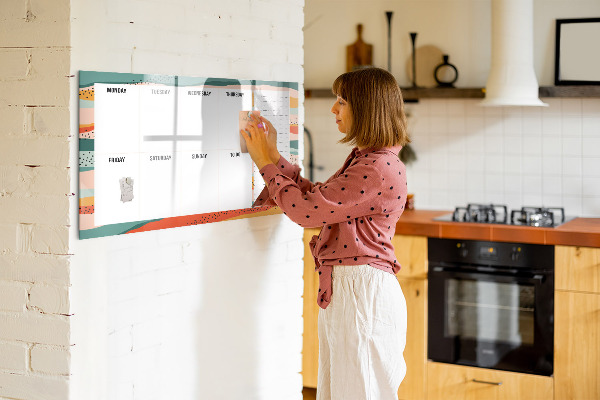 Decoratief glazen wandbord beschrijfbaar en magnetisch Weekplanner met ruimte voor foto's