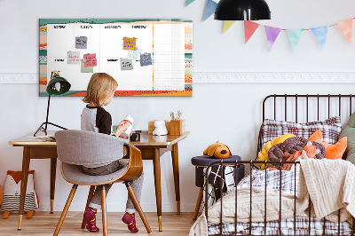 Decoratief glazen wandbord beschrijfbaar en magnetisch Weekplanner met ruimte voor foto's