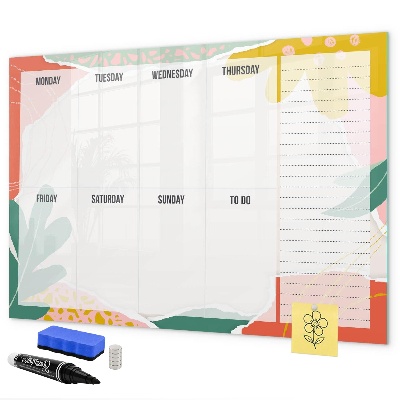 Memobord van glas met print inclusief neodymium magneten Weekplanner met ruimte voor foto's