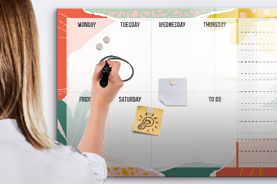 Memobord van glas met print inclusief neodymium magneten Weekplanner met ruimte voor foto's