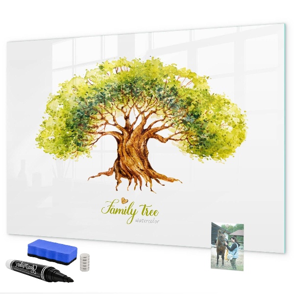 Memobord van glas met print inclusief neodymium magneten Stamboom met ruimte voor foto's