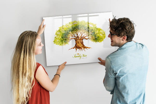 Memobord van glas met print inclusief neodymium magneten Stamboom met ruimte voor foto's