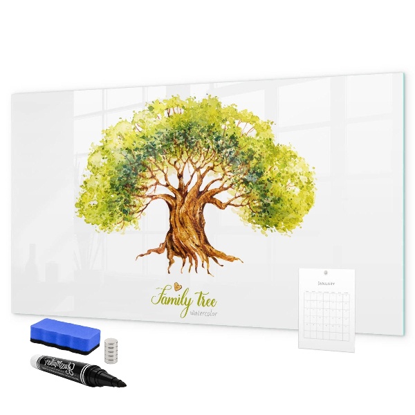 Memobord van glas met print inclusief neodymium magneten Stamboom met ruimte voor foto's