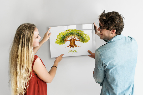 Memobord van glas met print inclusief neodymium magneten Stamboom met ruimte voor foto's