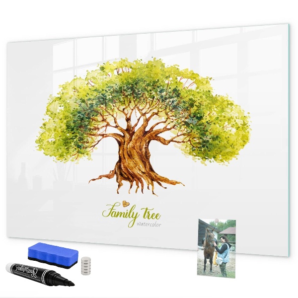 Memobord van glas met print inclusief neodymium magneten Stamboom met ruimte voor foto's