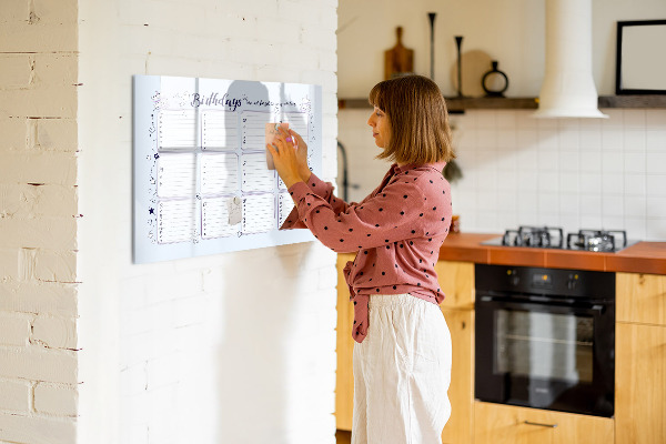 Memobord van glas met print inclusief neodymium magneten Verjaardagskalender met ruimte voor foto's