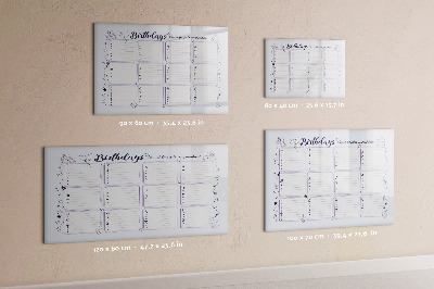 Memobord van glas met print inclusief neodymium magneten Verjaardagskalender met ruimte voor foto's
