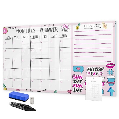 Memobord van glas met print inclusief neodymium magneten Maandplanner met ruimte voor foto's