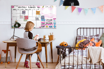 Memobord van glas met print inclusief neodymium magneten Maandplanner met ruimte voor foto's