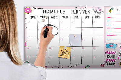 Memobord van glas met print inclusief neodymium magneten Maandplanner met ruimte voor foto's