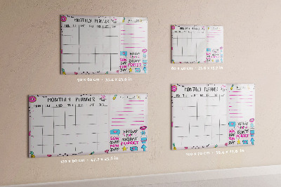 Memobord van glas met print inclusief neodymium magneten Maandplanner met ruimte voor foto's
