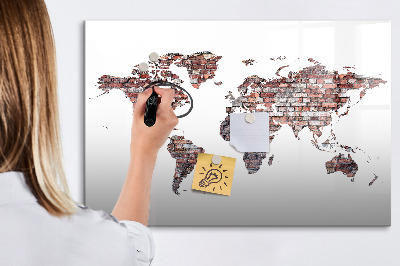 Memobord van glas met print inclusief neodymium magneten Wereldkaart met fotolocaties
