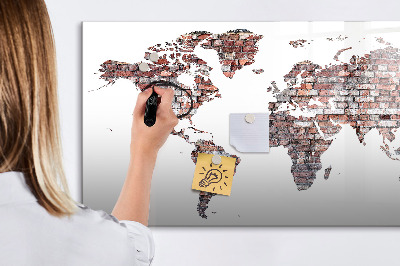 Memobord van glas met print inclusief neodymium magneten Wereldkaart met fotolocaties