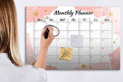 Memobord van glas met print inclusief neodymium magneten Maandplanner met ruimte voor foto's