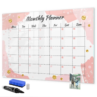Memobord van glas met print inclusief neodymium magneten Maandplanner met ruimte voor foto's