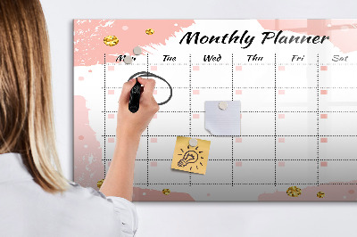 Memobord van glas met print inclusief neodymium magneten Maandplanner met ruimte voor foto's