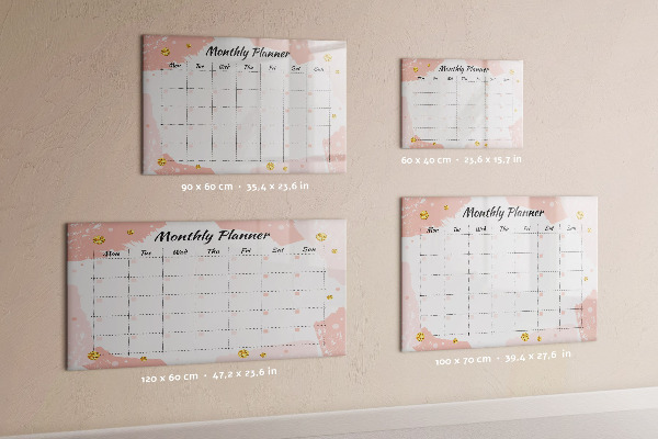 Memobord van glas met print inclusief neodymium magneten Maandplanner met ruimte voor foto's
