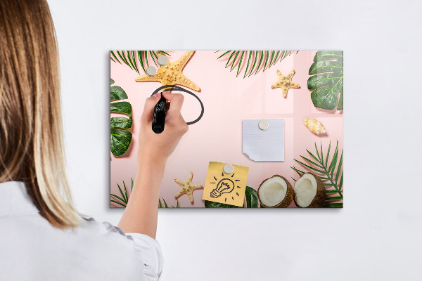 Memobord van glas met print inclusief neodymium magneten Zomerherinneringen tegen de achtergrond van de natuur.