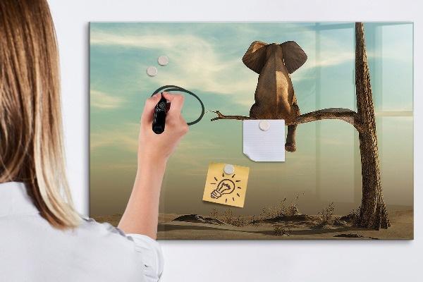 Memobord van glas met print inclusief neodymium magneten Olifanten en herinneringen aan de muur