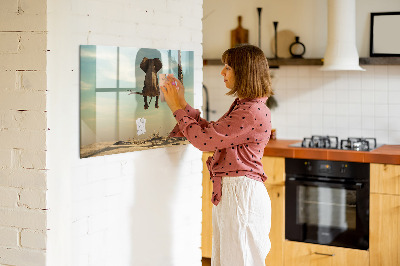 Memobord van glas met print inclusief neodymium magneten Olifanten en herinneringen aan de muur