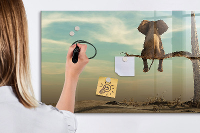 Memobord van glas met print inclusief neodymium magneten Olifanten en herinneringen aan de muur