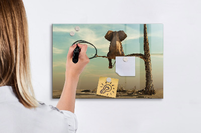 Memobord van glas met print inclusief neodymium magneten Olifanten en herinneringen aan de muur