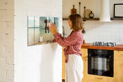 Memobord van glas met print inclusief neodymium magneten Olifanten en herinneringen aan de muur