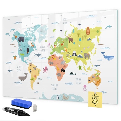 Decoratief glazen wandbord beschrijfbaar en magnetisch Interactieve wereldkaart voor personalisatie
