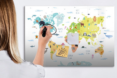 Decoratief glazen wandbord beschrijfbaar en magnetisch Interactieve wereldkaart voor personalisatie