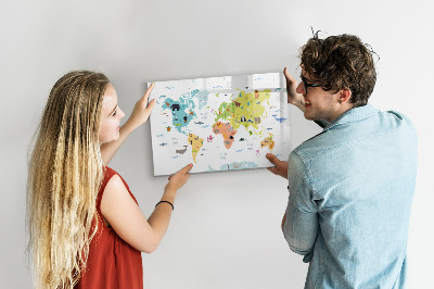 Decoratief glazen wandbord beschrijfbaar en magnetisch Interactieve wereldkaart voor personalisatie