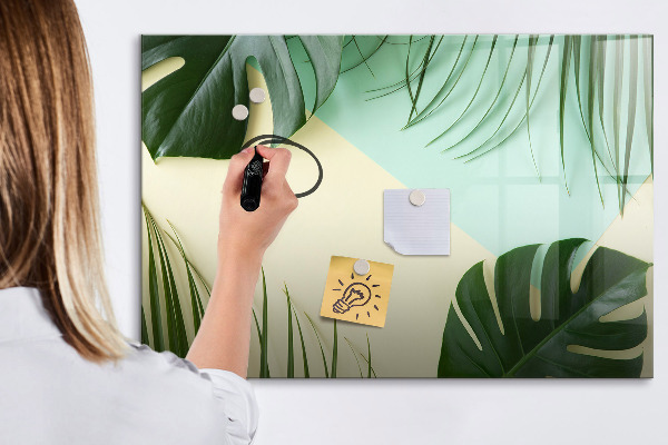 Decoratief glazen wandbord beschrijfbaar en magnetisch Stijlvol memobord met planten