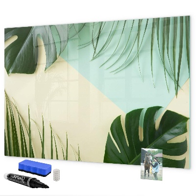 Decoratief glazen wandbord beschrijfbaar en magnetisch Stijlvol memobord met planten