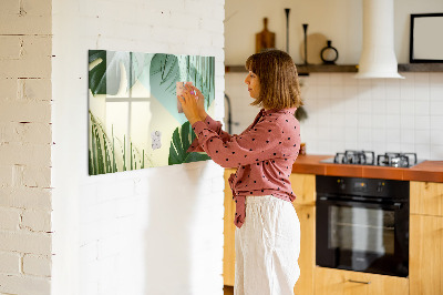 Decoratief glazen wandbord beschrijfbaar en magnetisch Stijlvol memobord met planten