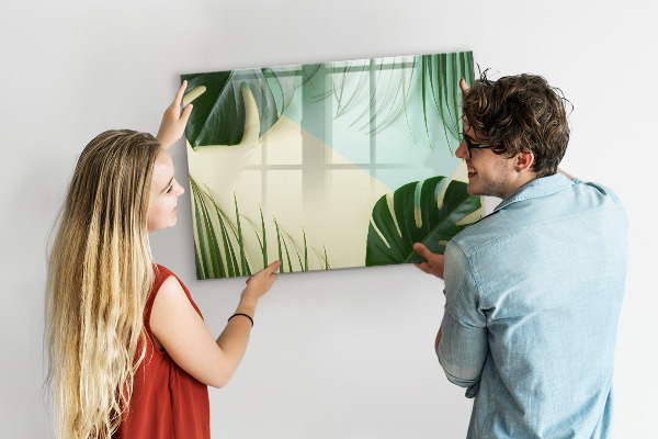 Decoratief glazen wandbord beschrijfbaar en magnetisch Stijlvol memobord met planten