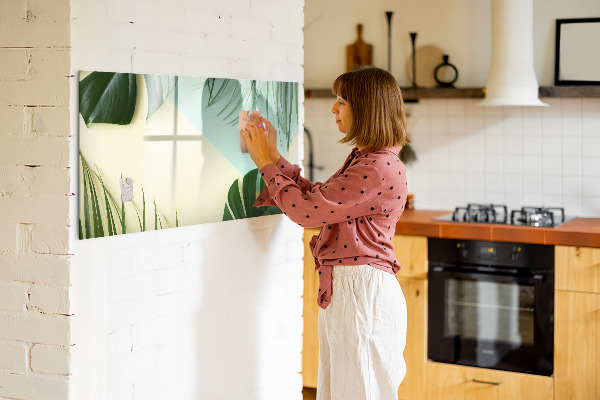 Decoratief glazen wandbord beschrijfbaar en magnetisch Stijlvol memobord met planten