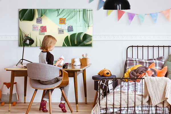 Decoratief glazen wandbord beschrijfbaar en magnetisch Stijlvol memobord met planten