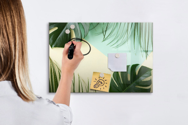 Decoratief glazen wandbord beschrijfbaar en magnetisch Stijlvol memobord met planten